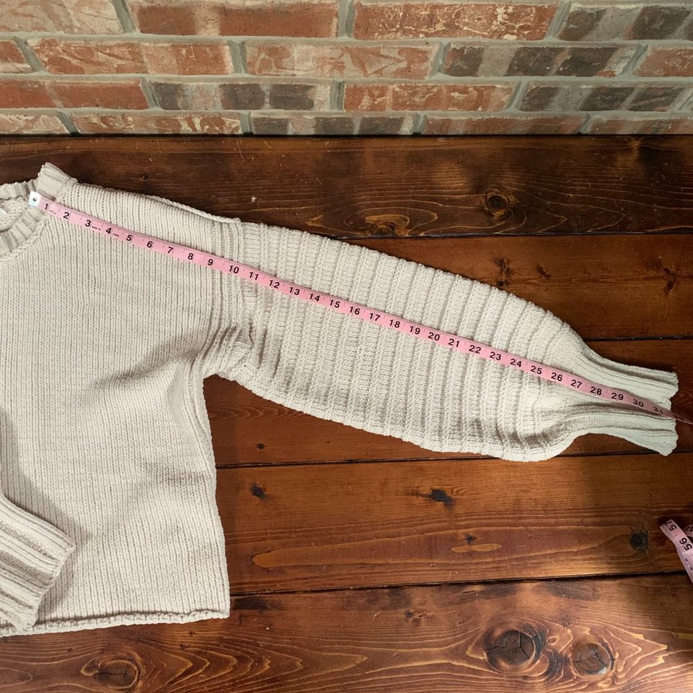 Love Riche Large Cropped Women's Cream Knit Balloon Sleeve Crew Neck Sweater EUC - Picture 14 of 14
